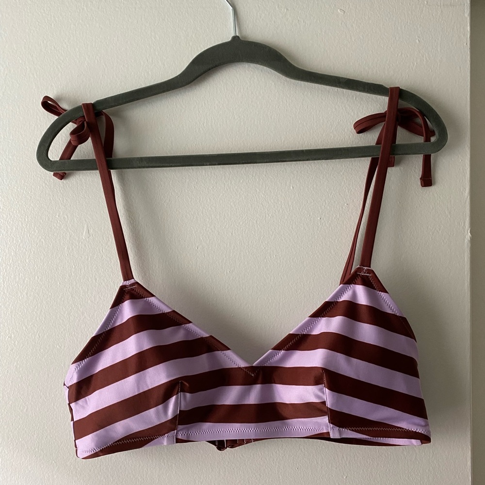 Aerie Purple Striped Scoop Bikini Top L